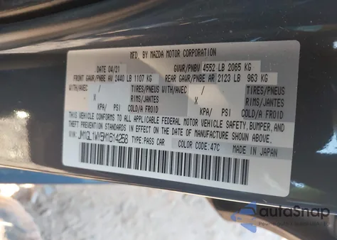 2021 Mazda Mazda6 Carbon Edition z USA, uszkodzony, nr VIN JM1GL1WY5M1614258